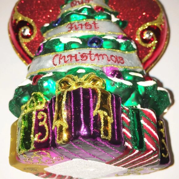 ✨Authentic Christopher Radko Our 1st Christmas TREE HEART Glass Ornament CR Logo - Picture 6 of 9